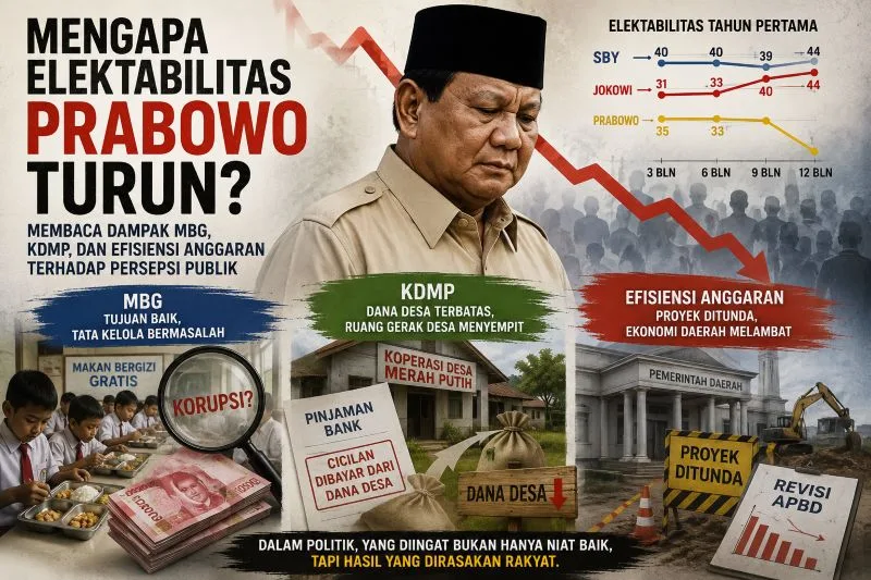Mengapa Elektabilitas Prabowo Turun? Membaca Dampak MBG, KDMP, dan Efisiensi Anggaran terhadap Persepsi Publik